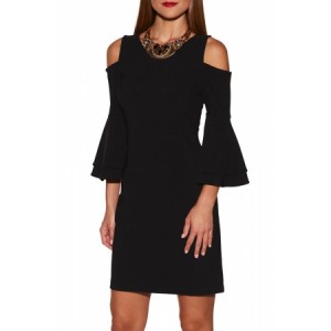 Burgundy Flare Sleeve Cold Shoulder Mini Dress Black
